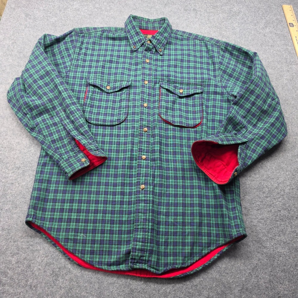 Vintage Orvis Green Navy Blue Plaid Chamois Flannel Shirt Made in USA Mens Med